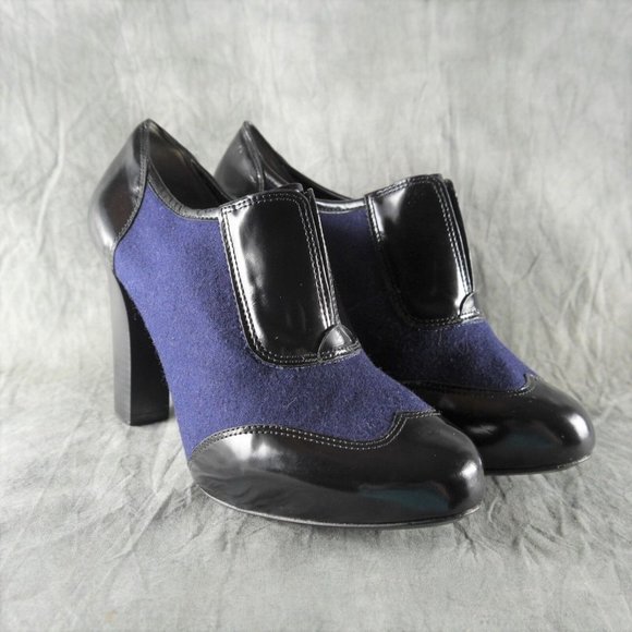 NEW $425 Tory Burch Leighton Black Patent Leather Blue Flannel Bootie Size 8 ANB - Picture 6 of 12